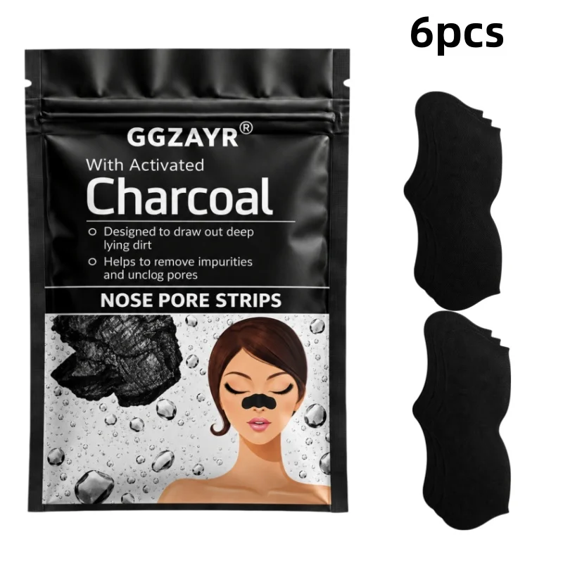 6 Tiras de Carbón Activado para Poros Nasales, Tiras Limpiadoras de Puntos Negros para un Cuidado Profundo de los Poros y un Uso Diario Sencillo