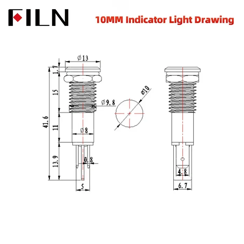 FILM 8/10/12/14/16 mm Symbol Metall LED-Anzeigeleuchte 2-polig 12 V 24 V schwarze Schale Anzeigelampe Auto-Armaturenbrett-Kontrollleuchten – Detail 5