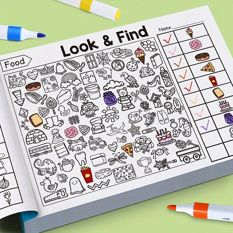 Interactive Seek & Find Coloring Activity Book for Kids with Look & Find Games, Hidden Object Pictures & Matching Exercises - Bo