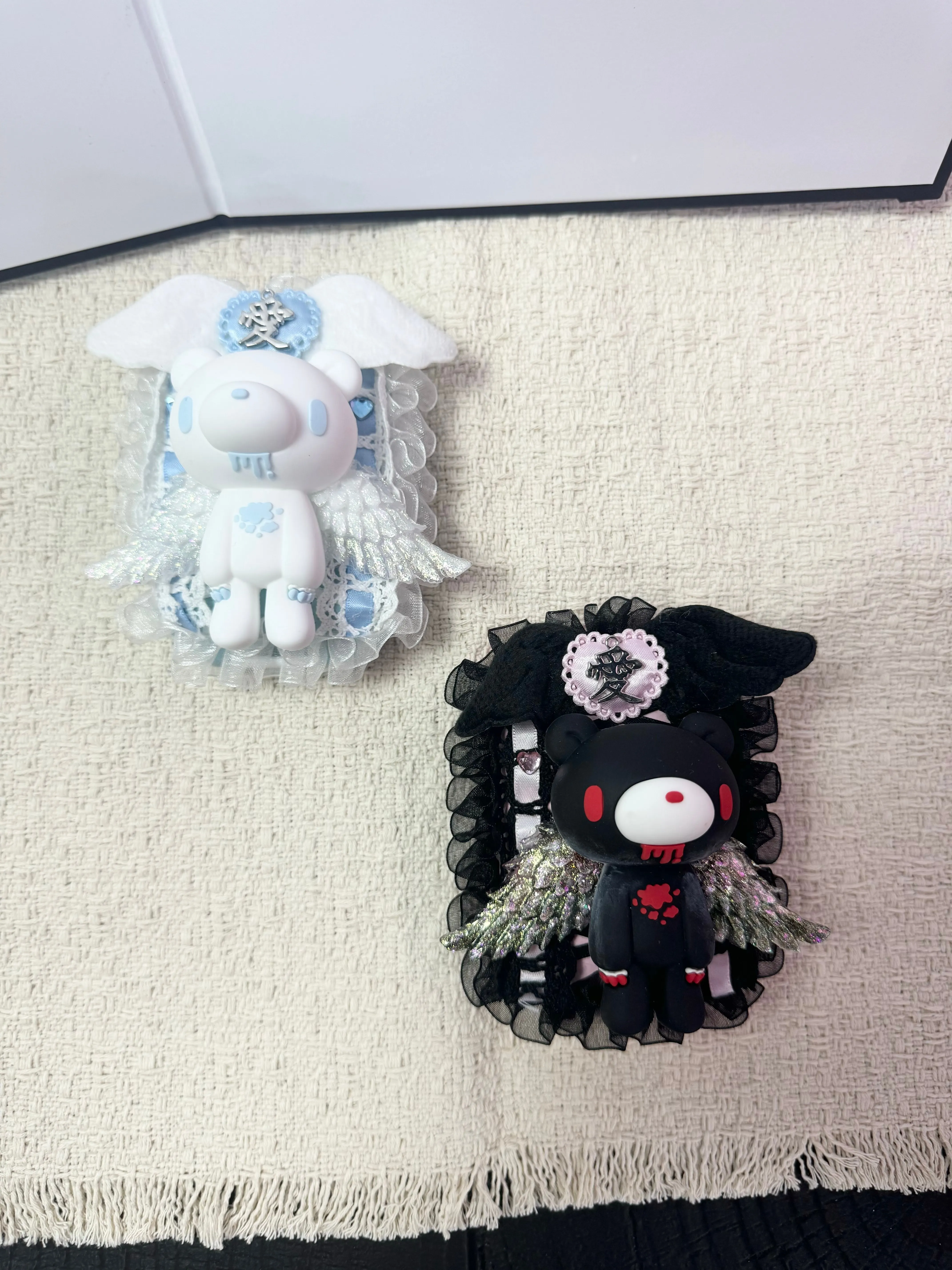 Gothic Lace Wing Bear Portable Double Layer Pill Box Travel Medicine Jewelry Storage Case
