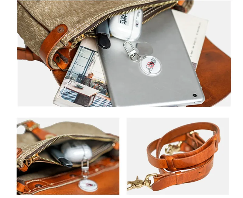 Fashion vintage high quality canvas genuine leather men messenger bag casual designer luxury real cowhide shoulder crossbody bag