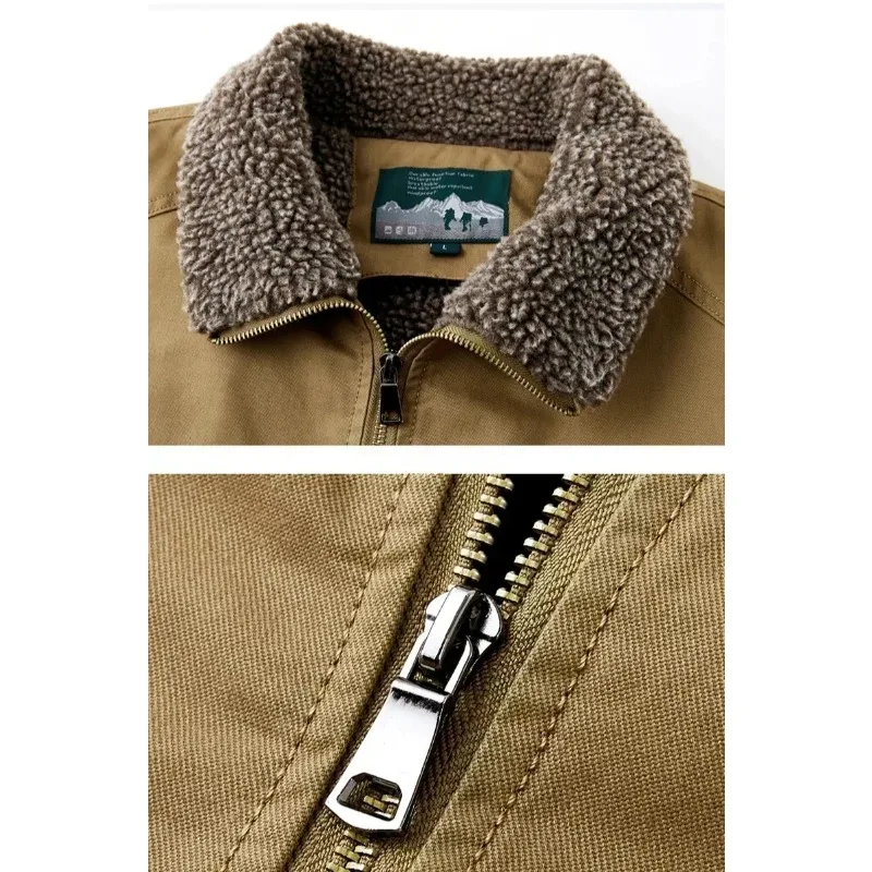 Heren Lamswollen Jas Herfst Winter Effen Kleur Fleece Werkkleding Plus Size Outdoor Reizen Revers Jas Heren Warme Katoenen Kleding