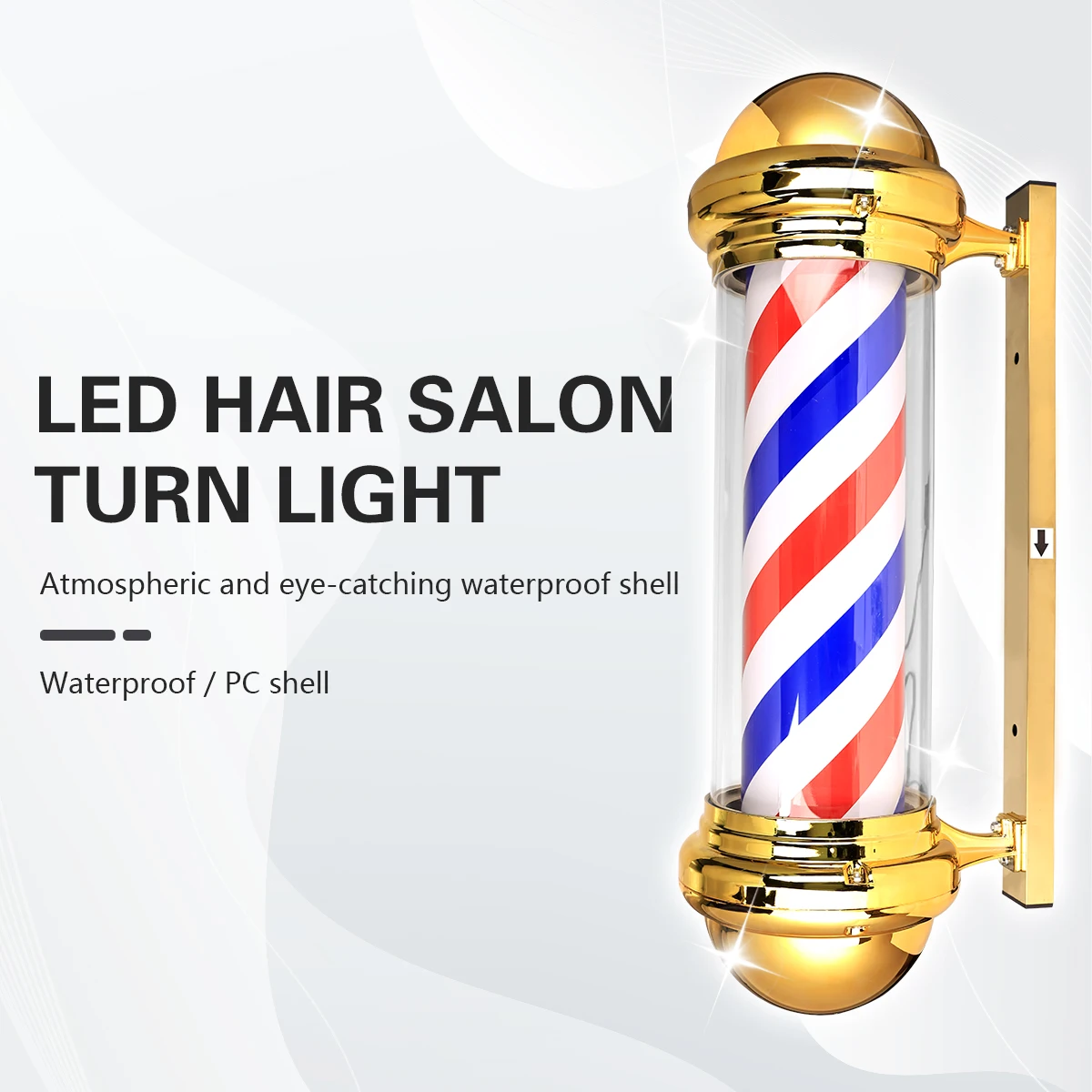 Barber Pole LED Light Classic Style Hair Salon Barber Shop Open Sign Spinning Red White Blue Stripe Light Sign Gold Color