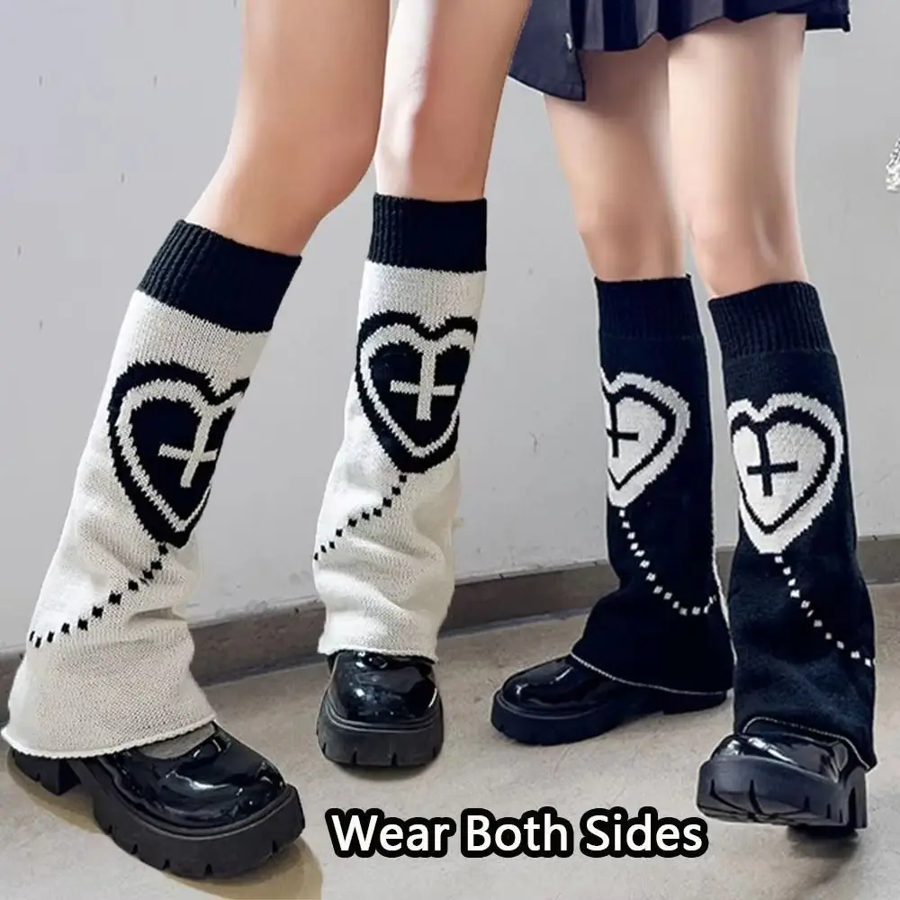 

Spicy Girl Punk Style Leg Warmers Star Pattern Gothic Cross Leg Cover Socks Heart Design Loose Fit Knitted Socks Y2K Fashion
