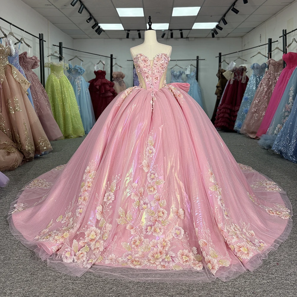 

Charming Quinceanera Dresses Strapless Bowknot Vestidos Para Quinceanera Customized Organza vestidos de 15 años quinceañeras