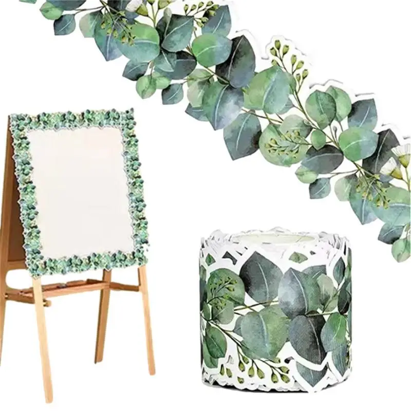 Bordure de tableau d'affichage d'eucalyptus pour salle d'irritation, décor mural, bordure de cuir chevelu, décalcomanies, 49 pieds