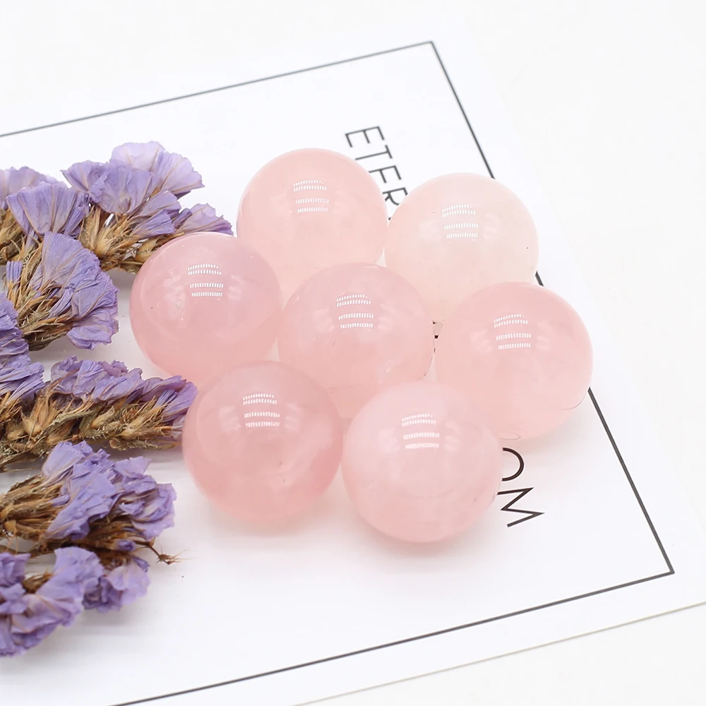 25-30mm Crystal Stone Ornament Reiki Ball Natural Rose Quartz Ball Divination Feng Shui Healing Transport Home Decoration 1PC