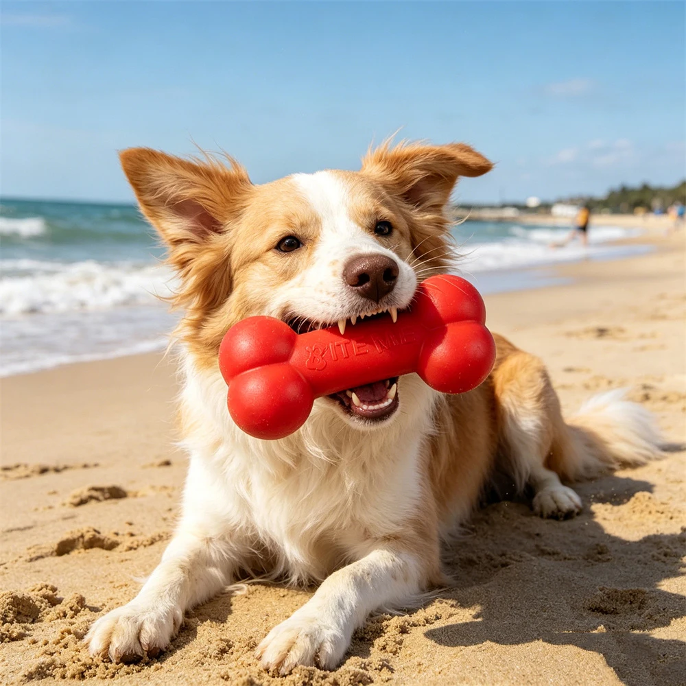 Teeth Cleaning Dog Chew Bone - Red TPR Bone Dog Chew Toy
