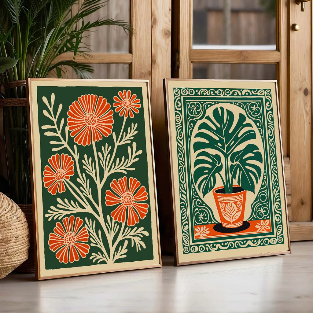 

Vintage bohemian tropical plant art print, poster on canvas for bedroom, living room, kitchen, hallway, modern home decor gift