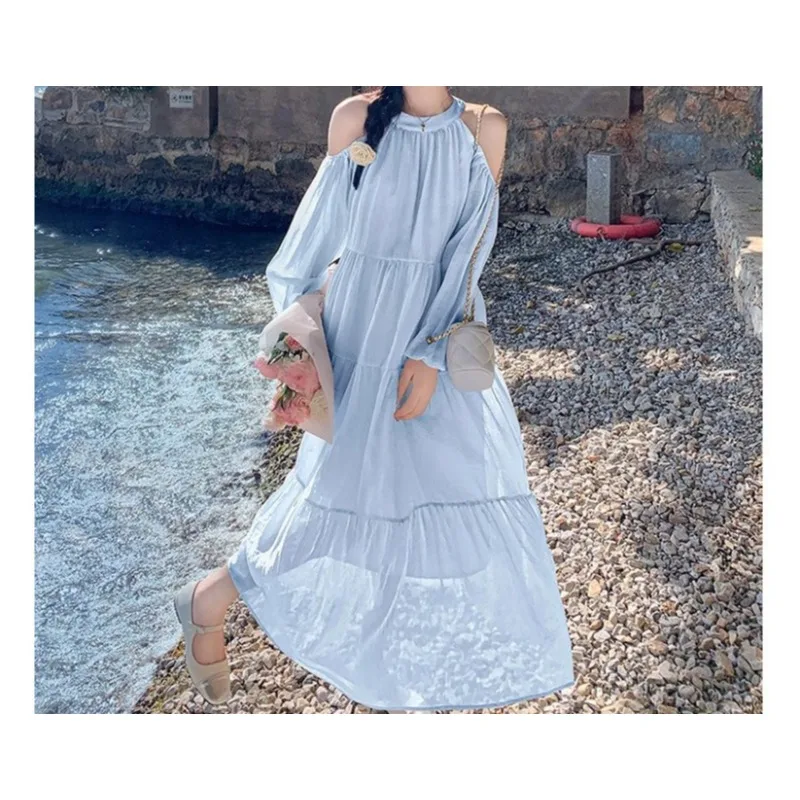 

Seaside Vacation Wind Off-the-shoulder Dress Women's 2026 French Sweet Loose Dress