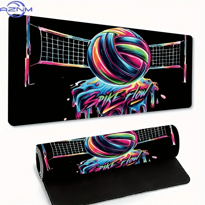 1pc Neon Volleyball Design Mouse Pad - Vibrant Anti-Skid Rubber Base, Thick Comfort Layer, Fade-Resistant Sublimation Print, Ide
