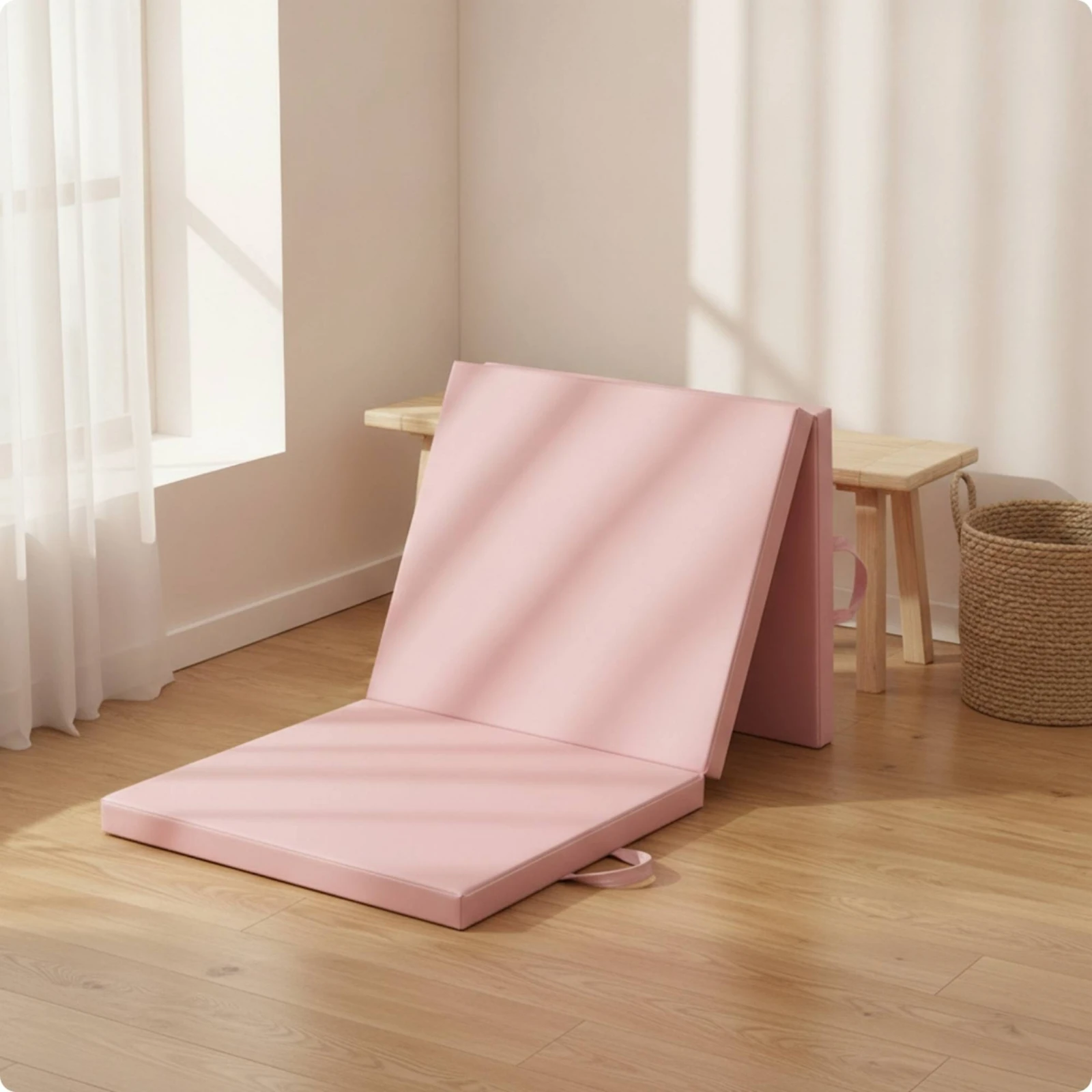 Tri-Fold Exercise Mat Space-Saving Foldable Gym Mat with Handles Compact Supportive for Mindful Stretching, Sit-Ups