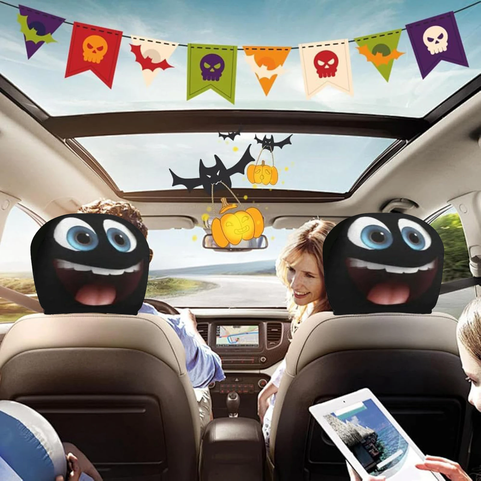 4 قطع من أغطية مسند رأس السيارة، واقي مسند الرأس العالمي، غطاء رأس قابل لإعادة الاستخدام لتزيين مسند المقعد الأمامي للسيارات #5