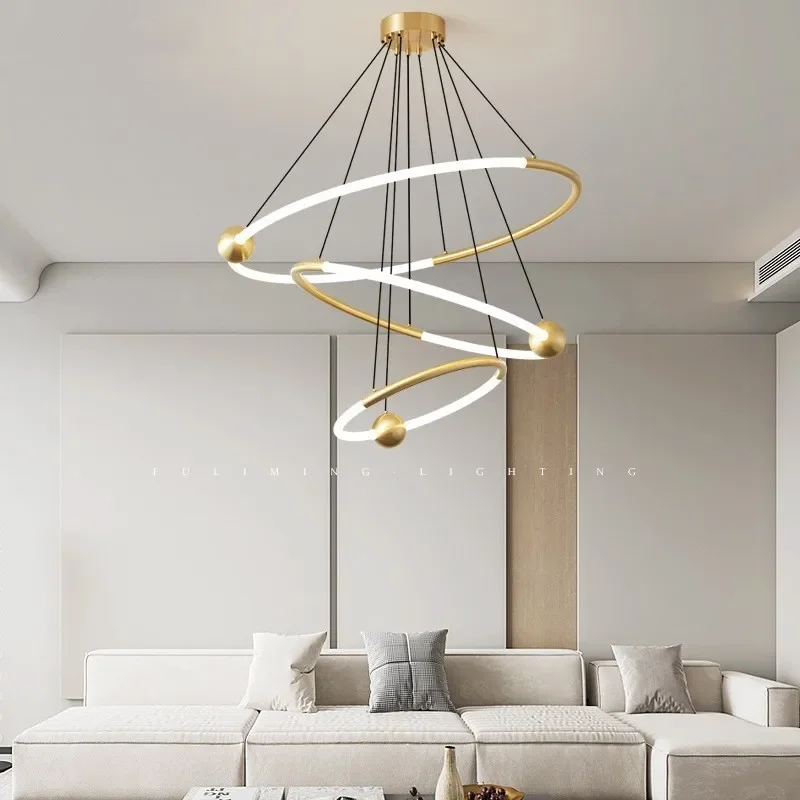 GHJUYIOL Minimalist Nordic minimalist living room copper chandelier modern home light luxury atmosphere bedroom restaurant desig