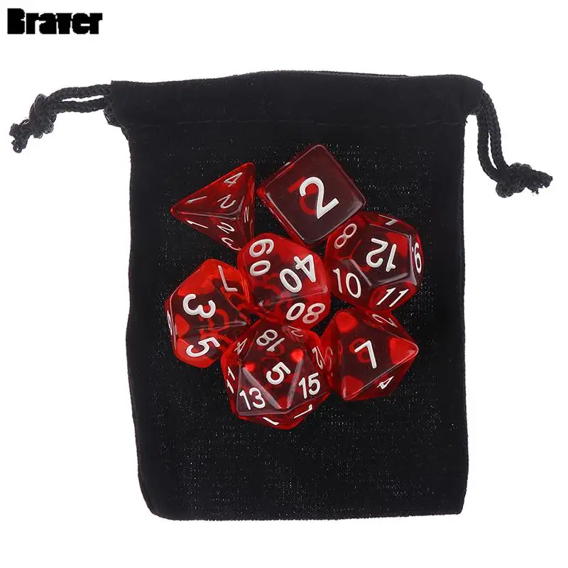 7 Chiếc Đa Diện Khuyến Mãi Xúc Xắc Bộ DnD D4, D6, D8, D10, D %, D12, d20 Rpg Trò Chơi Có Túi Đựng