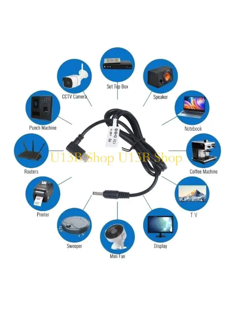 U13B Small Electronics USB C to DC3.5X1.35MM Power Cable with 90 Degree 12V Type C End for Home Office Placement and Smooth