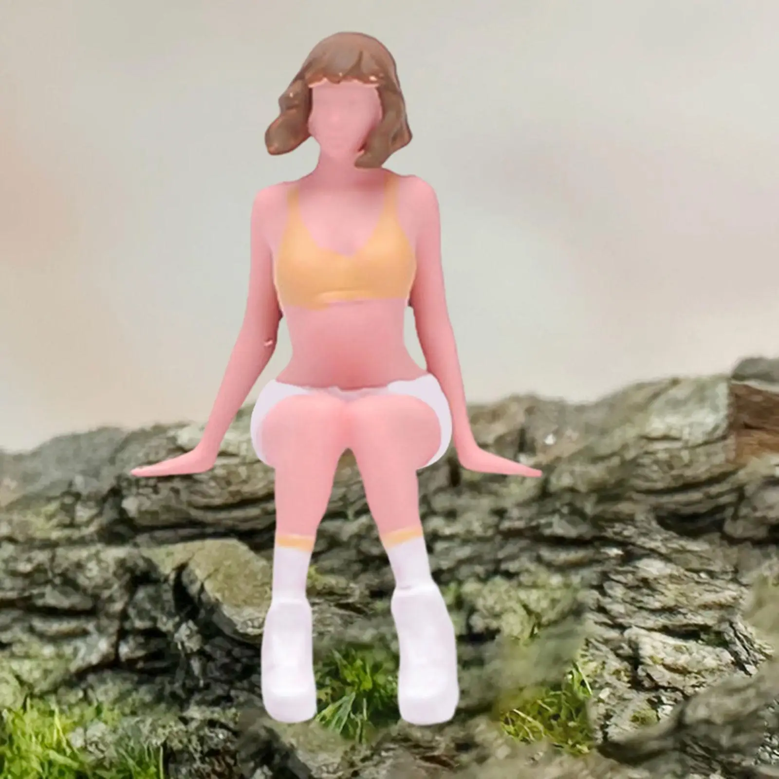 

1/64 Scale Sitting Girl Model Mini Short Hair Figure Role Play Collectible