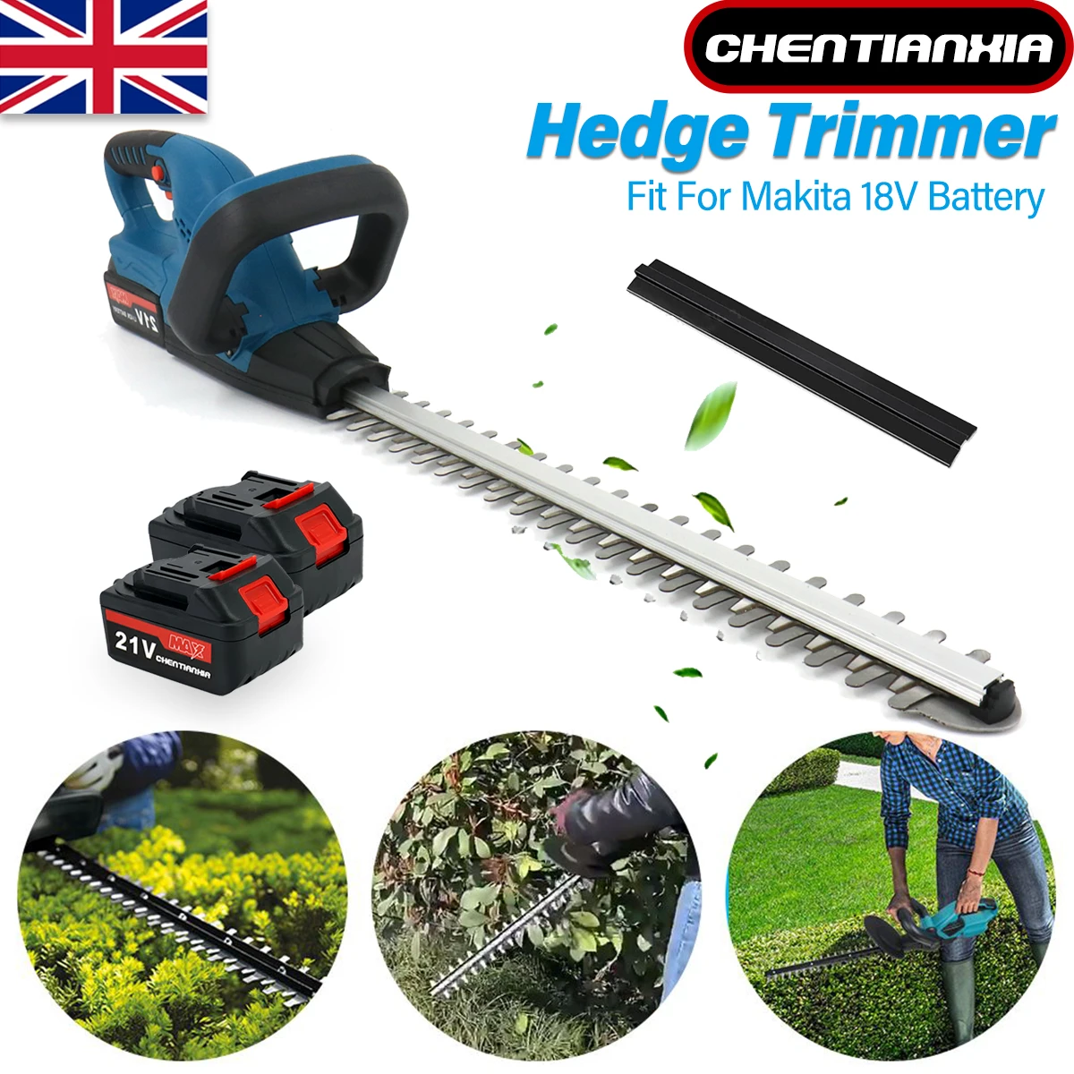 80cm Brushless Cordless Electric Hedge Trimmer Garden Cutter with 2 Batteries UK