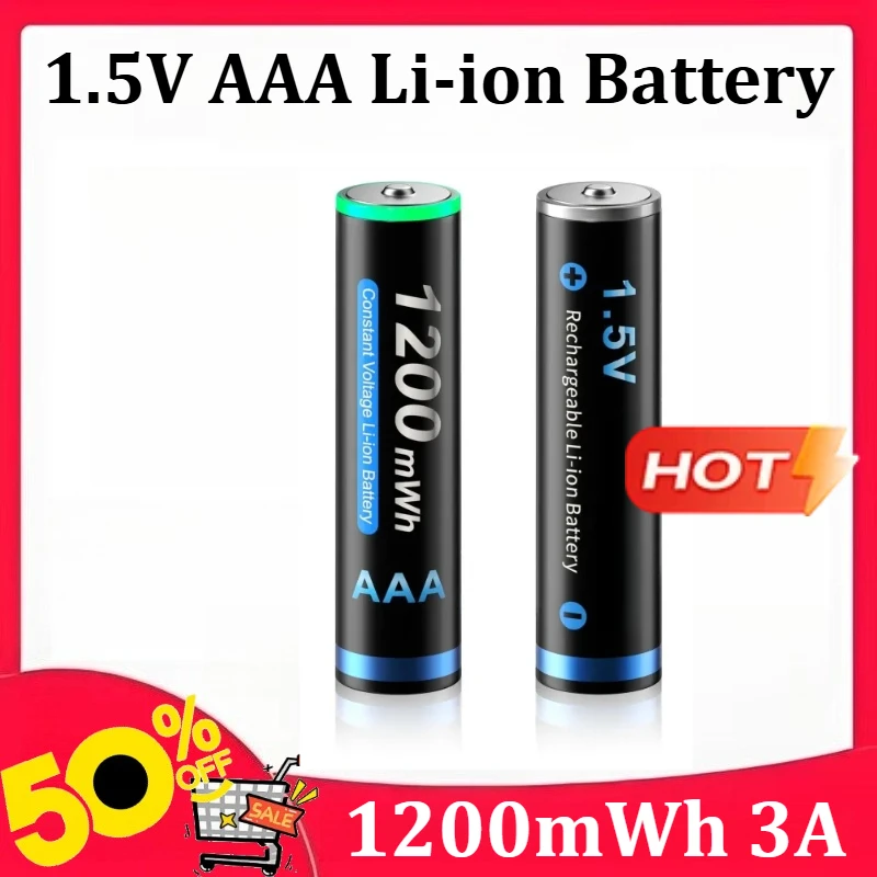 

1.5V AAA Li-ion Battery 1200mWh 3A for Flashlight Remote Control Mouse Rechargeable Batteries with 4 Slots LCD USB Charger