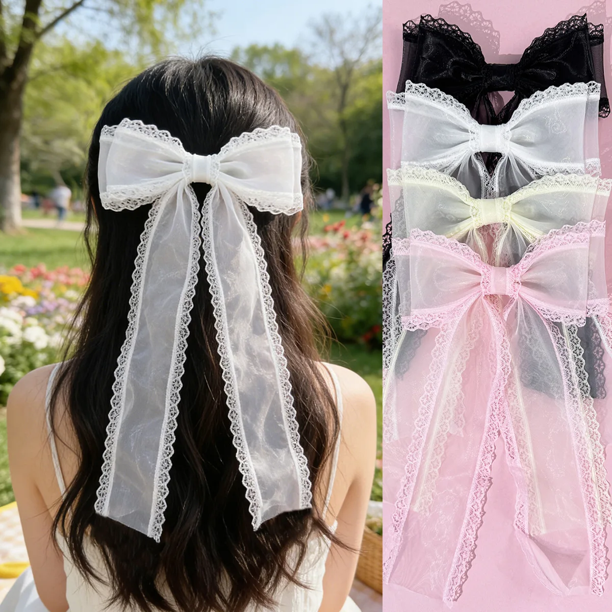 

Набор из 24 больших заколок-бантов для волос с длинными кисточками, боковые заколки для женщин и девочек, сетчатые заколки с кружевной отделкой, оптовые аксессуары для волос