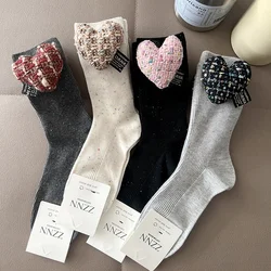 Korea Cute Soft Crew Socks Women Red Pink Hearts Valentine's Day