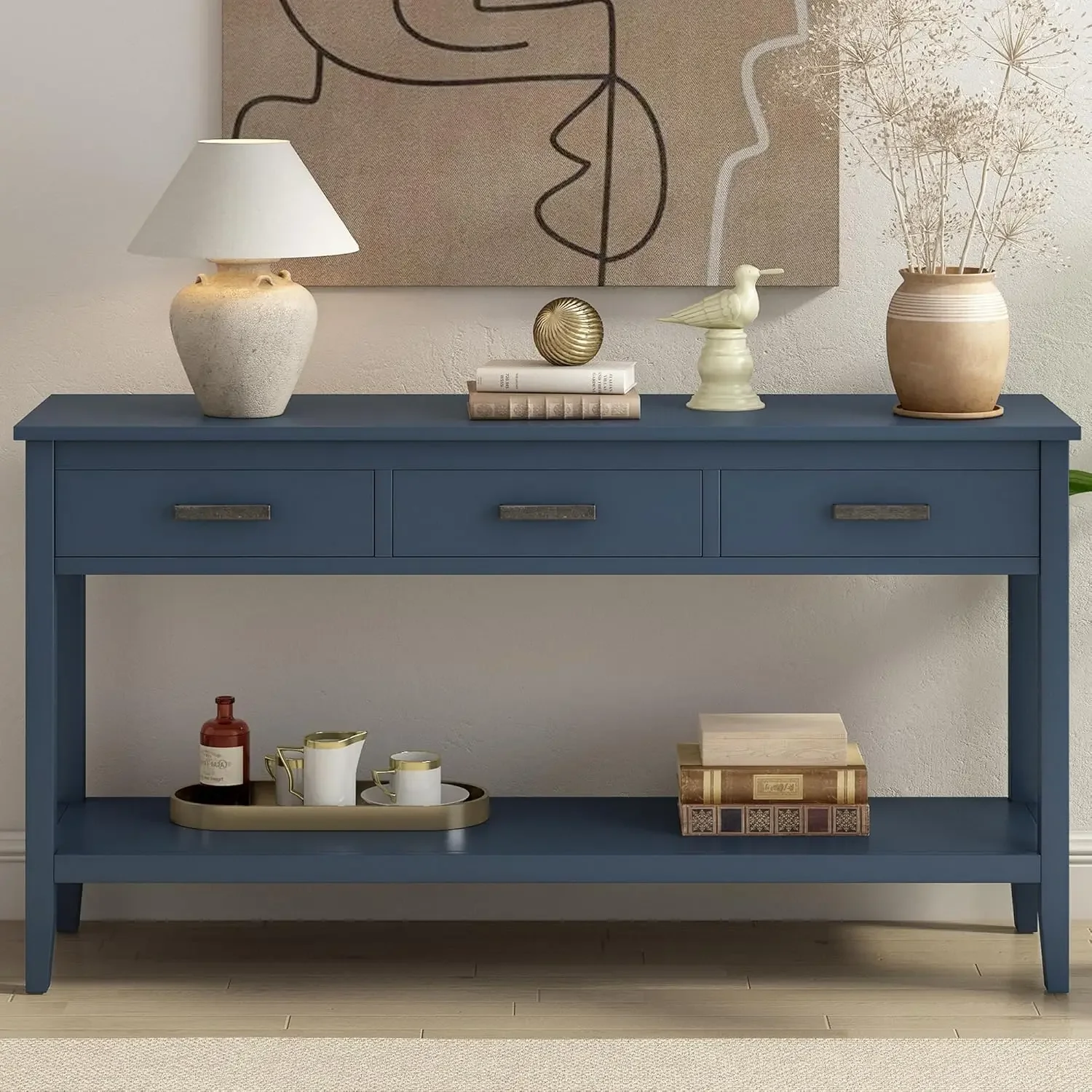 

Table 59-Inch Extra Long Entryway Table Sofa Table with Drawers & Open Storage Shelf for Living Room Entrance