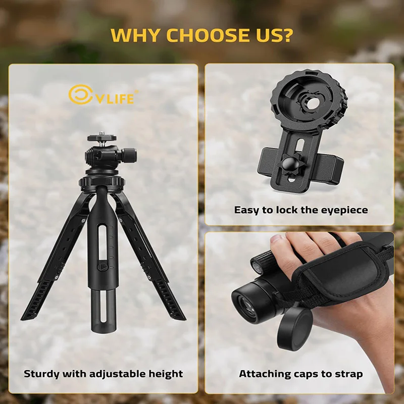 منظار أحادي 12 × 60 للبالغين عالي الطاقة مع محول الهاتف الذكي BAK4 Prism FMC عدسة ترايبود حزام اليد وشملت المشي لمسافات طويلة في الهواء الطلق