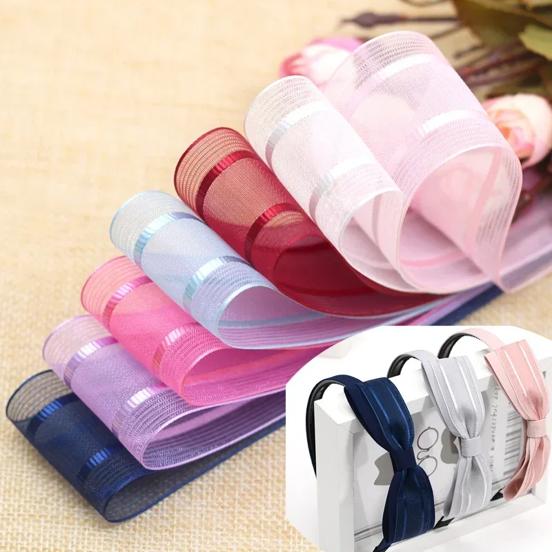 New 38mm printed Stripe Broadside organza ribbon Party Home Wedding Decoration Gift Wrapping Christmas DIY Material 1 meter/lot