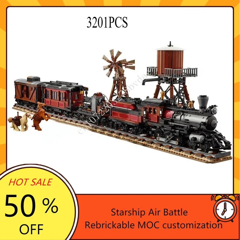 

MOC Wild West Train Экспресс-локомотив Горячий город Продажа Рождество StreetView Головоломка Архитектура DIY Наборы для дня рождения Игрушки Подарки