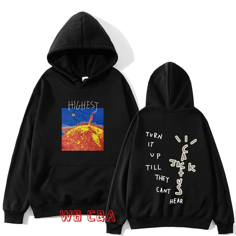 2024 Travis Scot European and American Trendy Hooded Sweatshirt T Sun Stickman Print Hip-hop