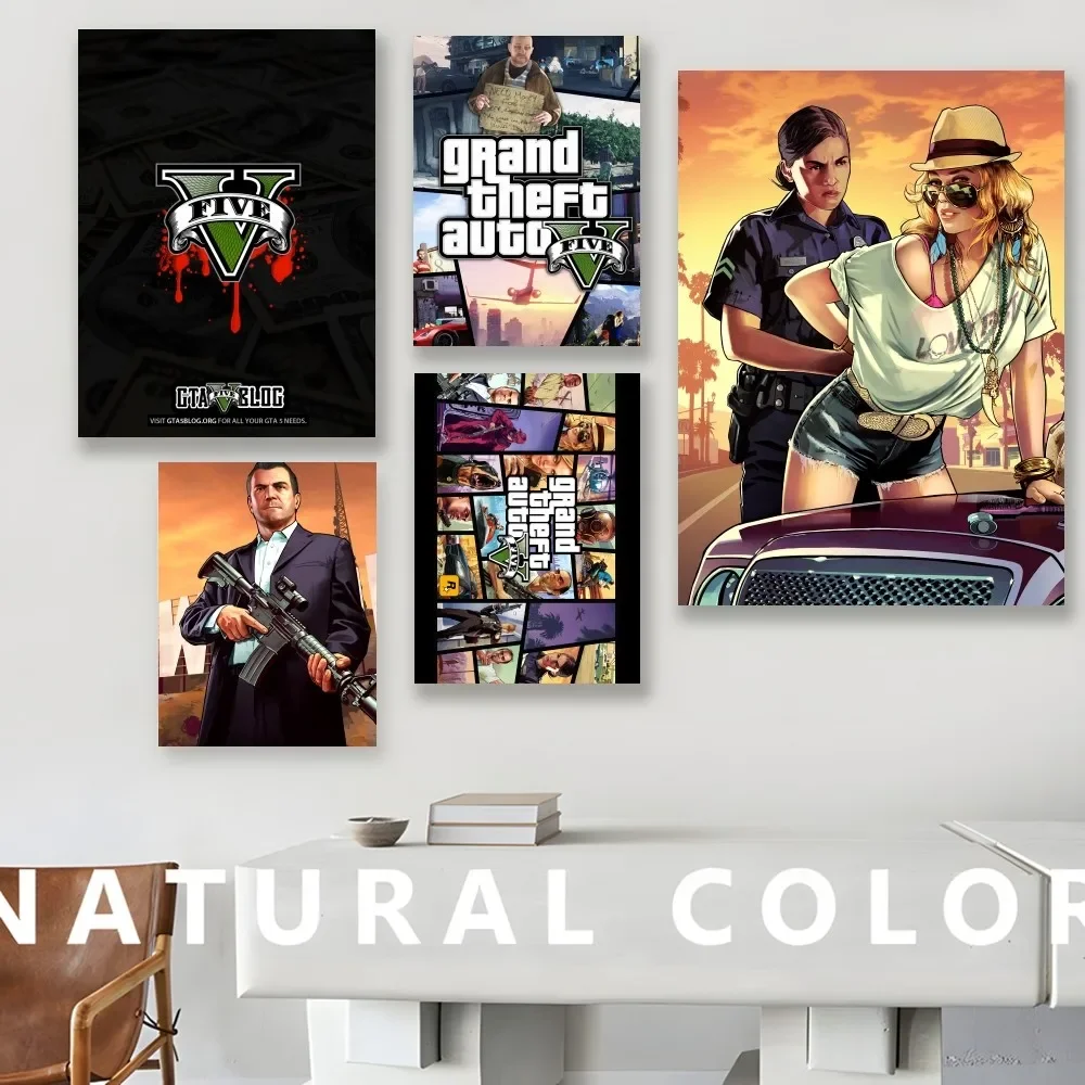 Game G-GTA 5 6 Poster Prints Wall Painting Bedroom Living Room Wall Bar Restaurant Sticker Small