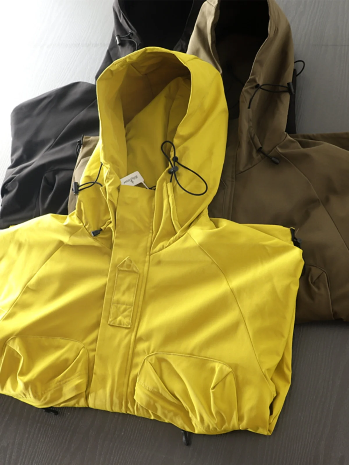 

Men's Outdoor Windproof Waterproof Hooded Jaet Autumn Workwear Functional Coat Youth Trend Long Sve Stand Fit Jaet