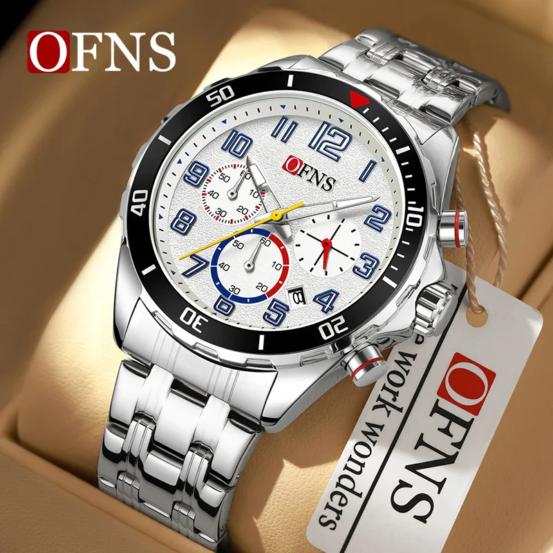

OFNS1626 new high-end steel strip business quartz watch men's rotating bezel luminous waterproof calendar sports men's watch