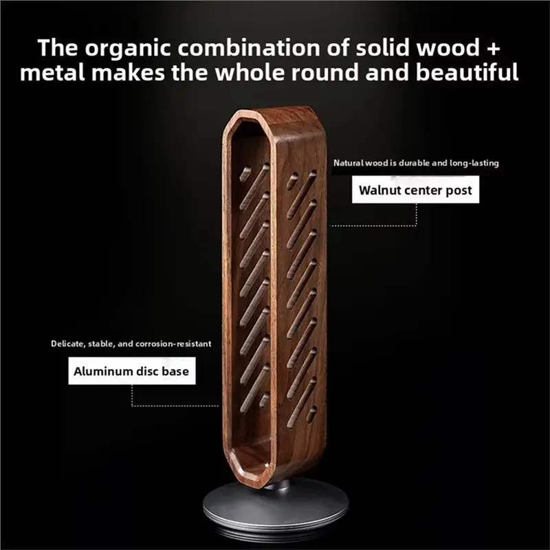 FFYY-Rotating Walnut Wooden Headset Holder Stand For Over-Ear Headphones Desk Organizer For Audio Equipment Storage Display Gift - view 4