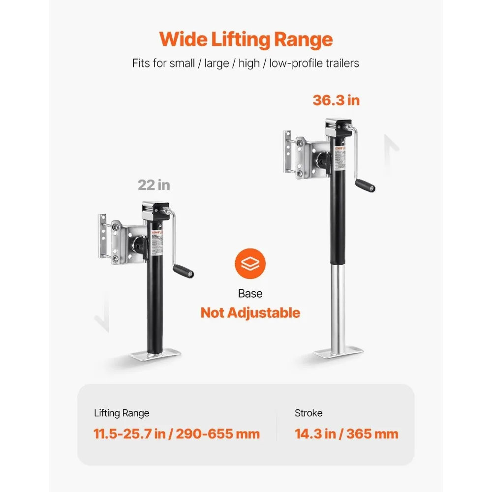 Cric per rimorchio girevole per carichi pesanti da 5000 libbre, sollevamento da 14,3" per rimorchi camper, cavalli, utilitari e yacht