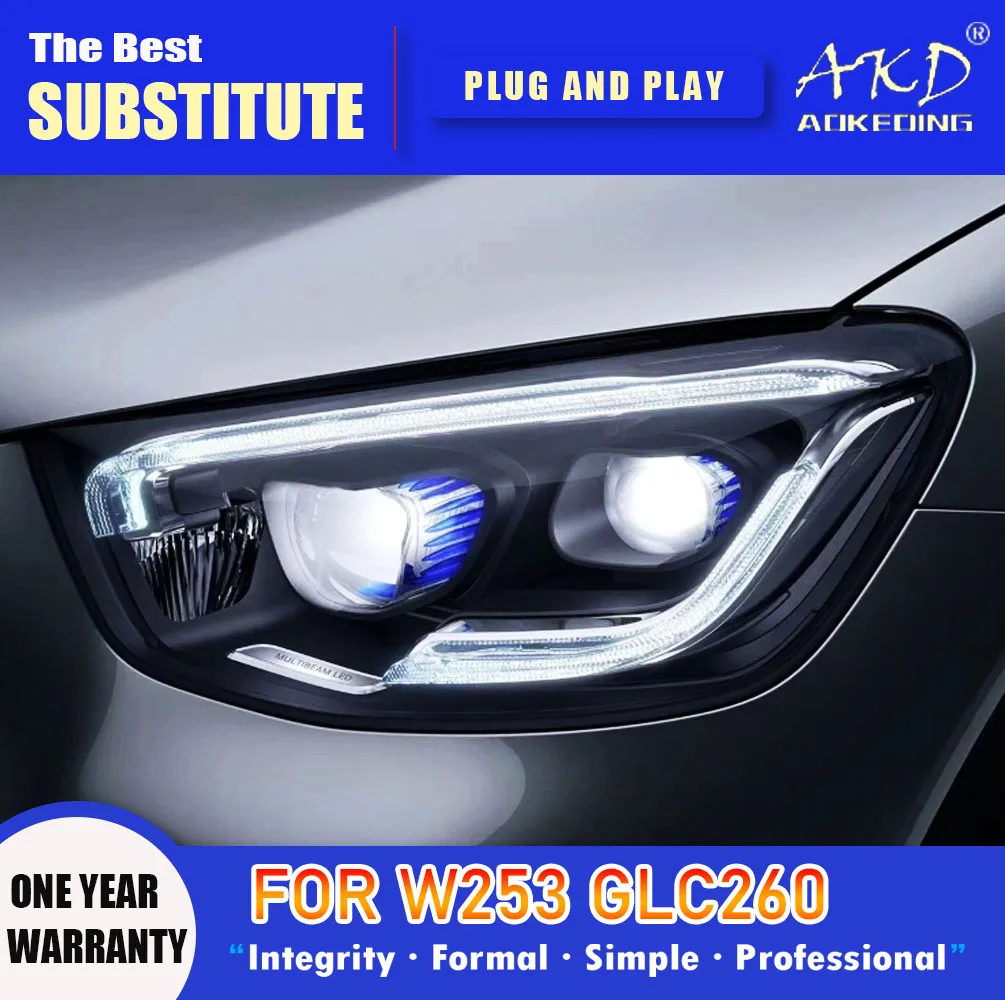 

Фара AKD для Benz GLC260 W253 2016-2022 светодиодный, фара GLC300 GLC GLC350 DRL, сигнал поворота, фара дальнего света, объектив проектора Angel Eye