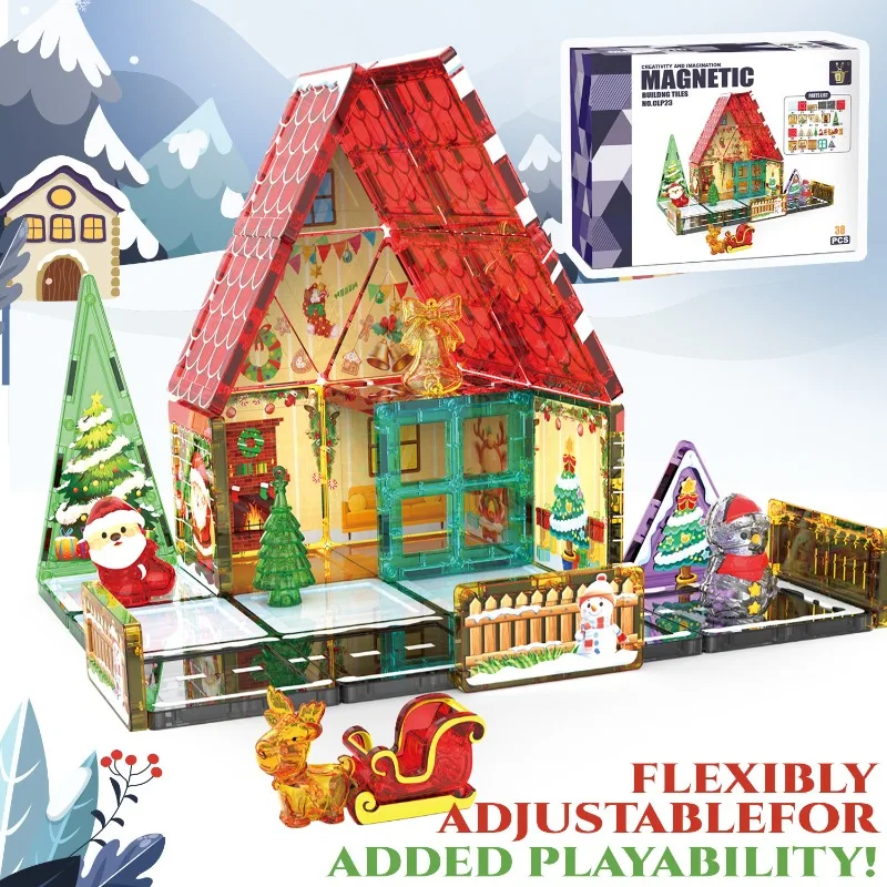 Foglio magnetico per finestra colorata creativa Scena di Natale fai-da-te Blocco magnetico Splicing Puzzle Toy Regalo di Natale per bambini