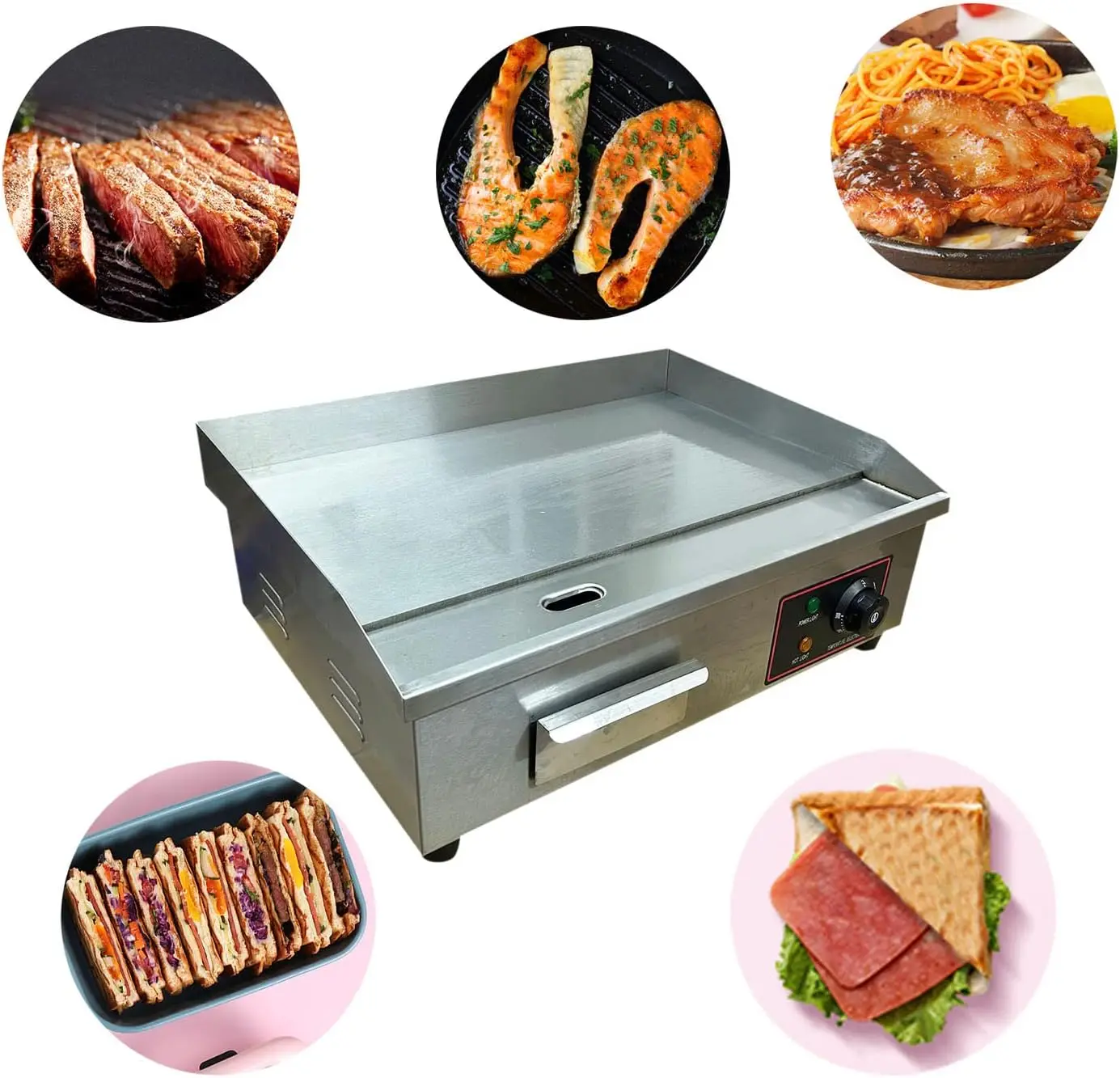 Extra Large Commercial Electric Countertop Griddle Grill, Flat Top Grill Indoor, Stainless Steel Restaurant Grill, Tab