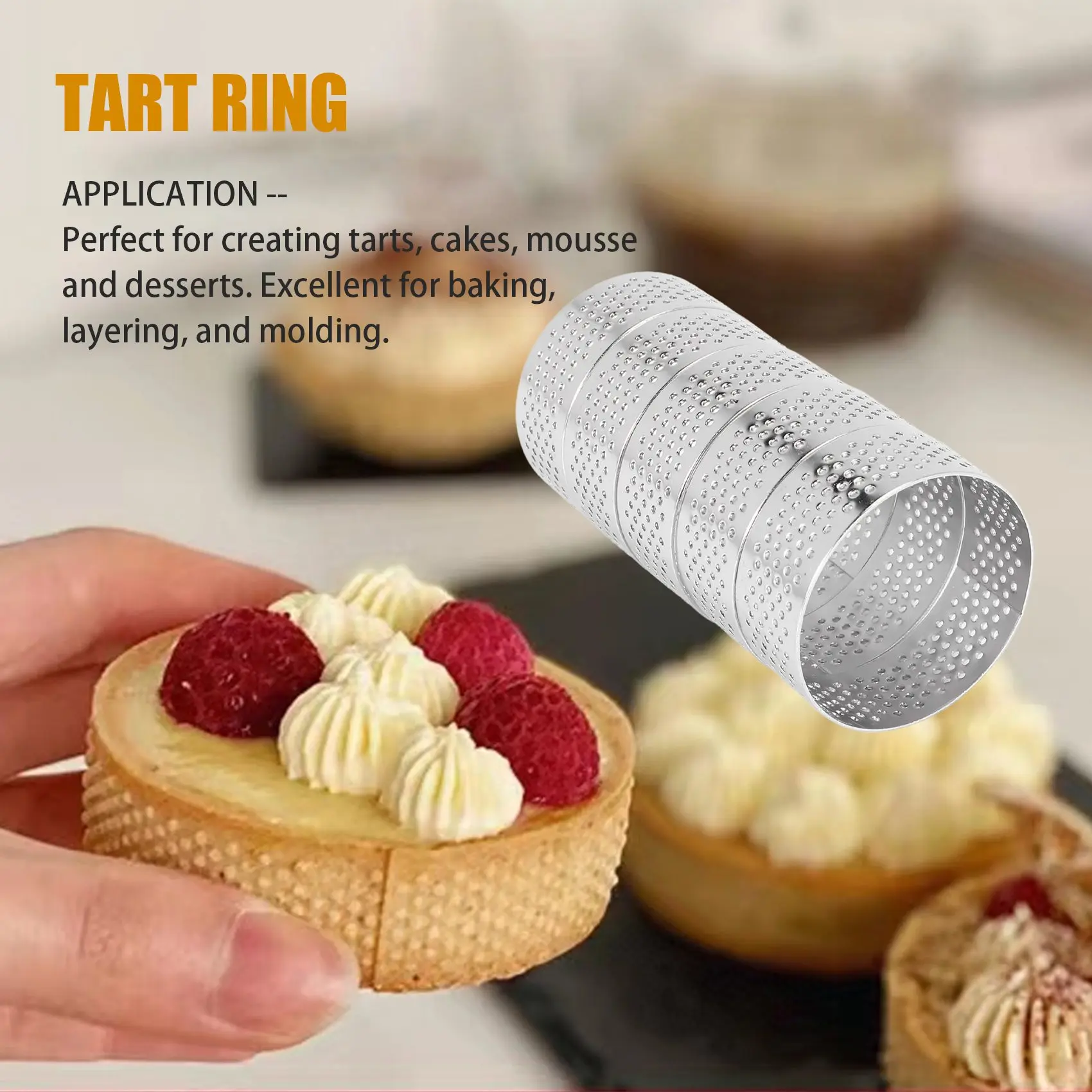 wilwill Stainless Steel Perforated Tart Ring, 5Pcs 5cm Perforated Cake Mousse Ring, DIY Round Tart Rings for Baking Dessert Ring