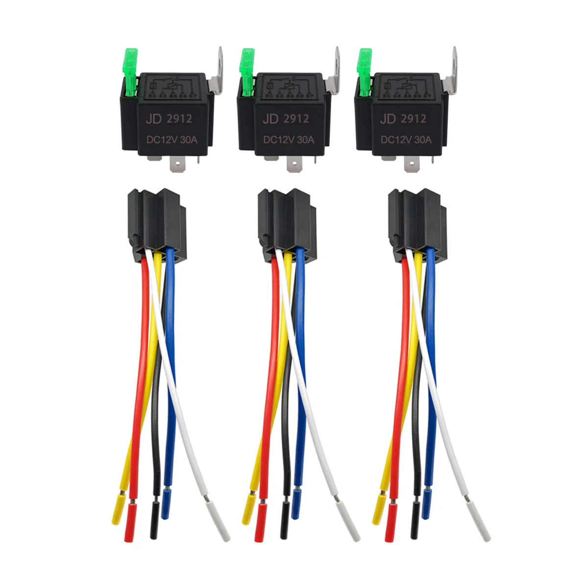 5-Pack Car Automotive Fused Relay 4PIN/5PIN SPST Relay with 30A FuseCar Motor Relay with Pre-wired Relay Sockets Kit