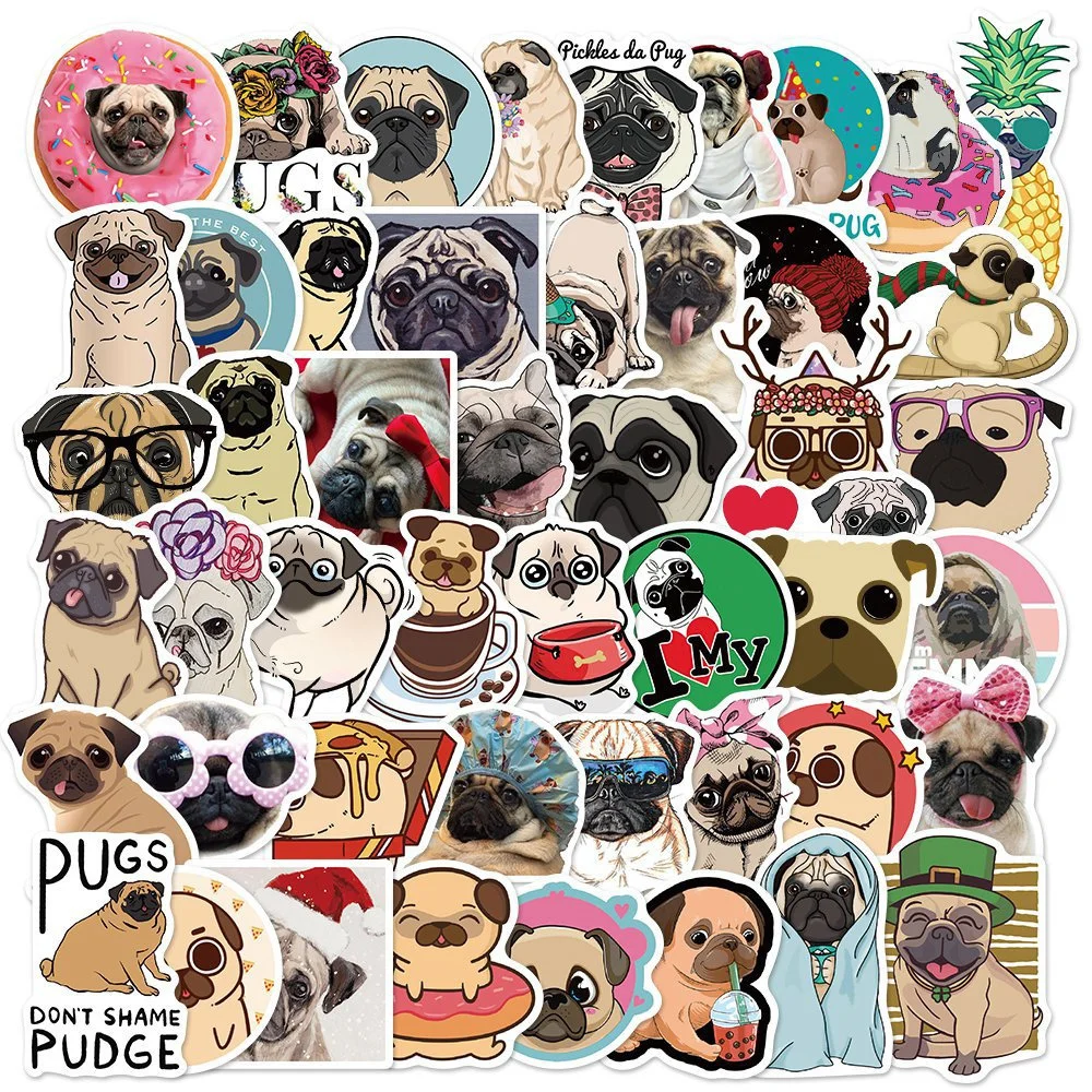 10/30/50PCS Cartoon Small Animals Stickers Series Creative Cute Pug Graffiti Notebook Helmet Phone Laptop Decoration Wholesale