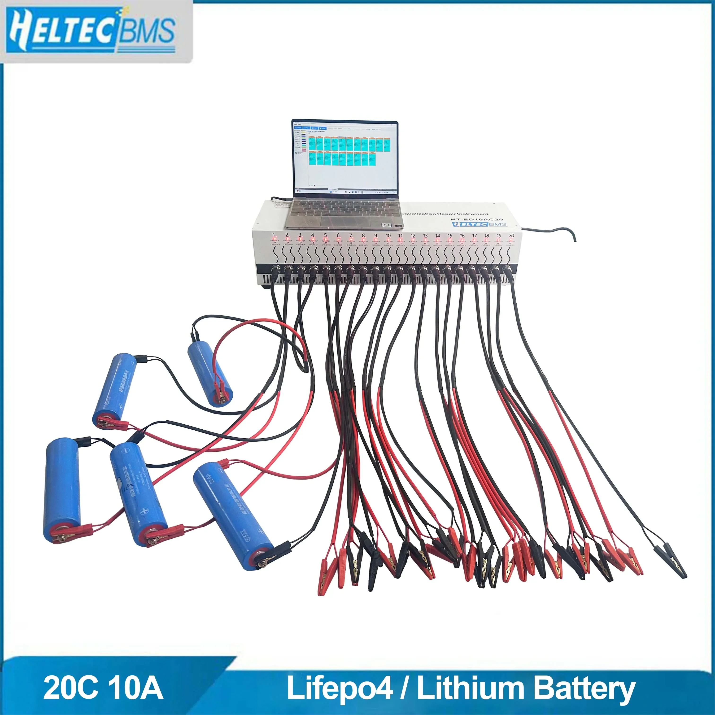 

Heltecbms 20 Channel Battery Capacity Tester 10A Charge/Discharge Volatge equalizer/18650/21700 Lipo/Lifepo4 battery car repair