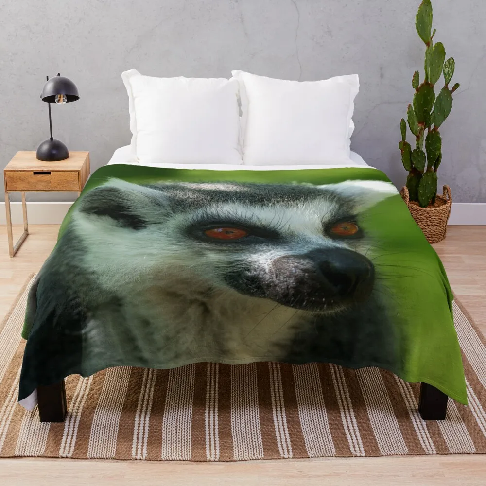 Vibrant Encounter Ring-Tailed Lemur Close-Up Throw Blanket Plaid Luxury St Cute Plaid Blankets