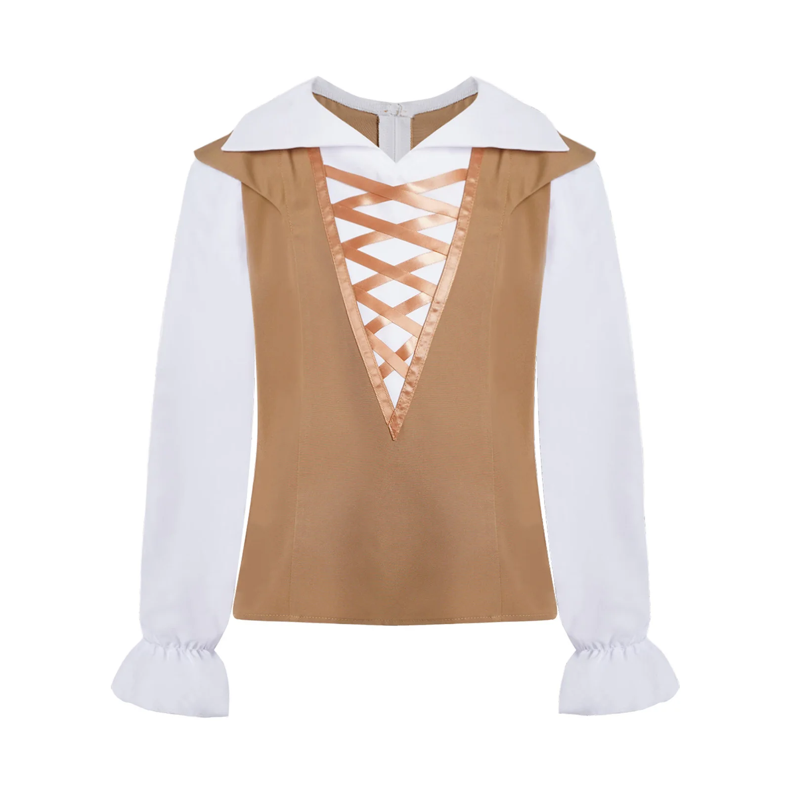 أطفال بنين قميص عصر النهضة الفيكتوري زي الباليه الرقص الأعلى الرجعية طويلة الأكمام الجبهة تقاطعات كتلة اللون المرقعة قميص