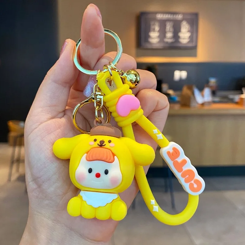 الكرتون الثلاثي كورومي الثنائي مي المفاتيح قلادة Kawaii سينامورول حقيبة الظهر اليومية شخصية الإكسسوارات