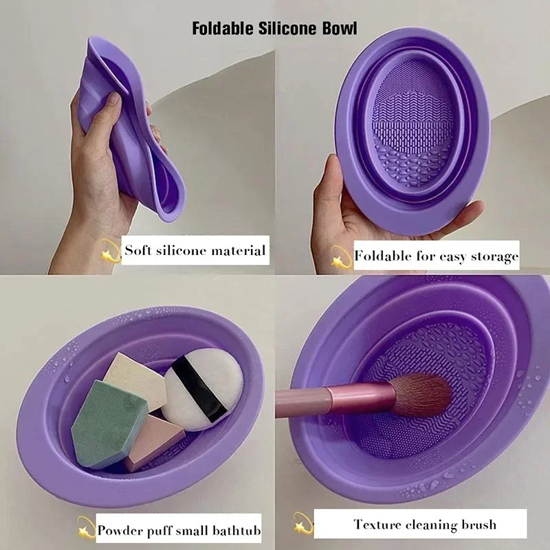 Bol de nettoyage de pinceaux de maquillage en Silicone, tapis de nettoyage pliable, fond de teint cosmétique, fard à paupières, poudre, outils de nettoyage pour le maquillage