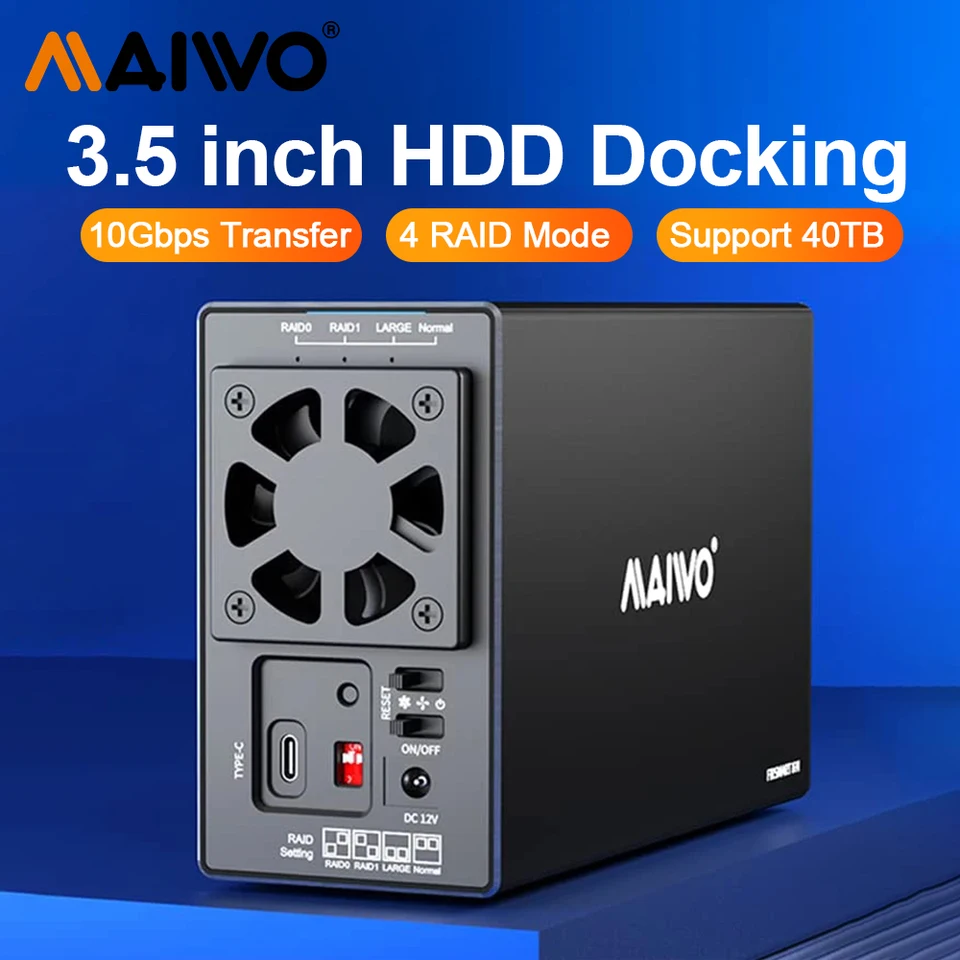 MAIWO 3.5 inch SATA RAID Storage Enclosure Dual Bay Hard Drive