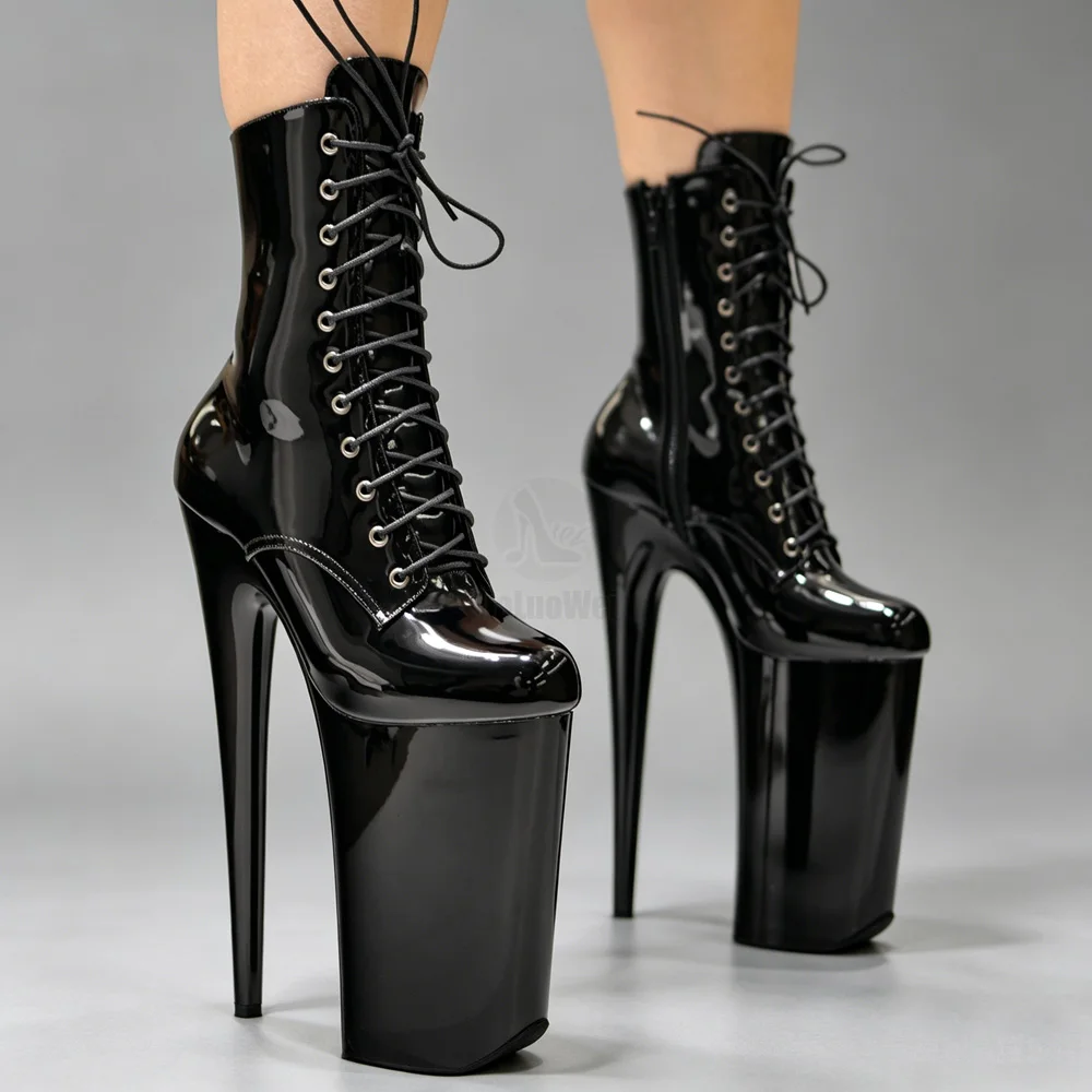 

10" Heel And 6 3/4"(26CM) Platform Extreme High Heels Pole Dancing Lace Up Ankle Boots In Stock