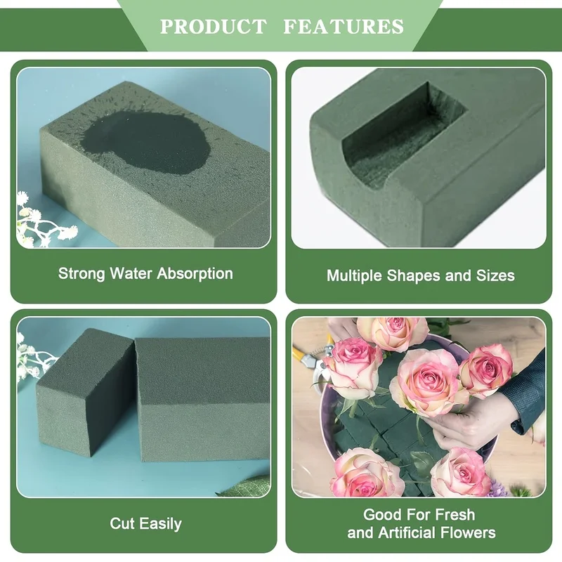 4Pcs High Density Green Floral Foam Blocks 20cm*9cm*6cm Rectangular Flower Mud for Wedding Birthday Party Floral Arrangement DIY