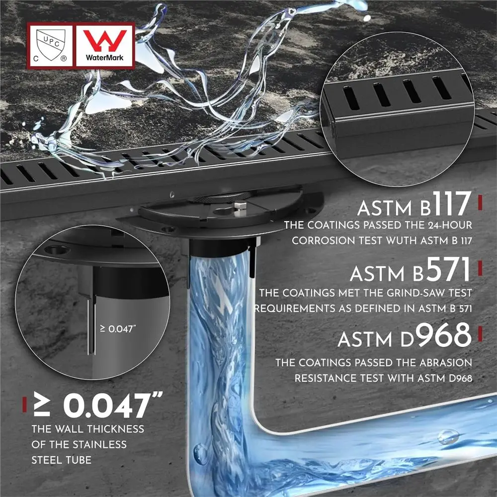 Desagüe de Ducha Lineal Negro Mate de 28 Pulgadas con Rejilla de Acero Inoxidable Extraíble y Accesorios